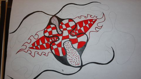 1996 Ford Bronco - This is an abstract drawing with red and white checkered shapes and black outlines.