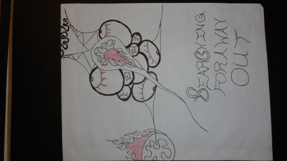 Hand-drawn artwork captioned Searching for a way out
