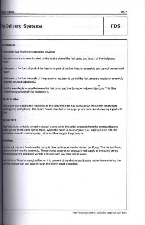 1996 Ford Bronco - This document page details various components of a vehicle's fuel delivery system, including filters and pumps.