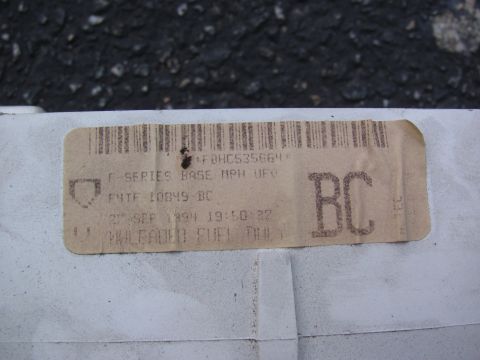 1995 Ford Bronco - A label on a vehicle part shows a manufacturing date of September 27, 1994.