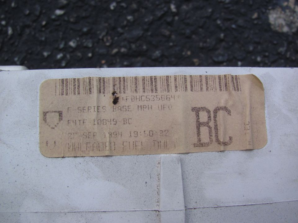 Ford F-Series speedometer cluster part label F4TF-10849-BC dated Sept 1994
