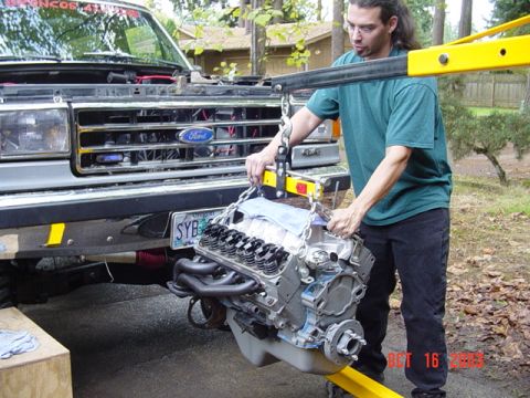 1989 Ford Bronco - Moving the engine into position