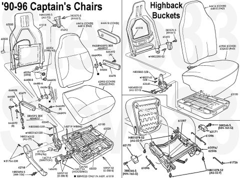 1983 Ford Bronco - '90-96 Captain's Chairs IF THE IMAGE IS TOO SMALL, click it. F4TZ9860094A Driver's base F4TZ1862506A Passenger base 644A90 is a setscrew wi…