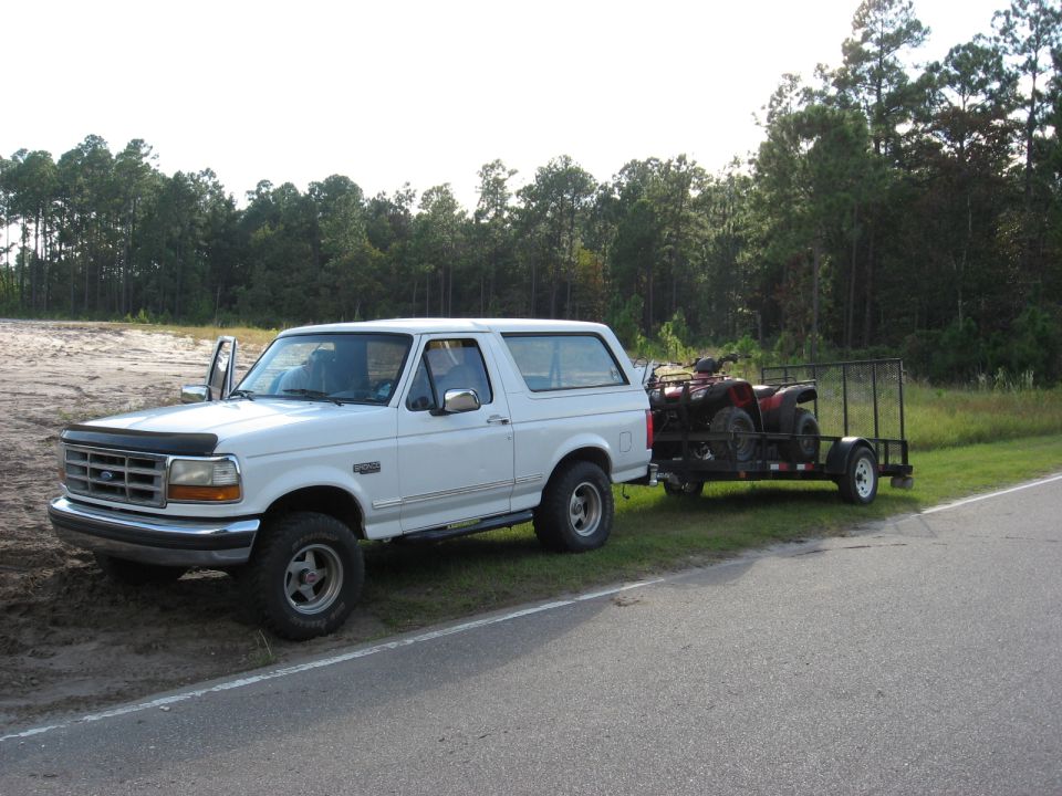 Back when I had mud terrains. 6X12 utility trailer with a Honda Rancher 350 and CRF 230.