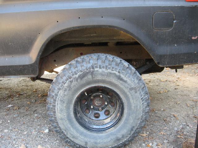 Black 1978 Ford Bronco rear wheel well and tire with BFGoodrich All-Terrain T/A tires