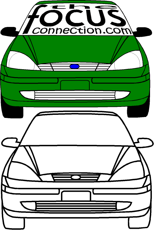 Vector decal artwork of green Ford Focus front with theFocusConnection.com banner