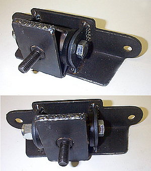 1990 Ford Bronco - A black metal engine mount is shown from two different angles against a white background.