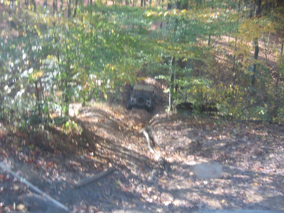 Off-road vehicle driving on a wooded trail