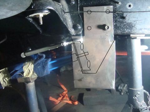 1980 Ford Bronco - A custom suspension bracket is shown with a diagram overlay, likely for a vehicle modification.
