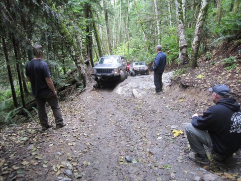2008 Jeep Wrangler - Off-road enthusiasts drive their vehicles through a challenging, wooded trail.