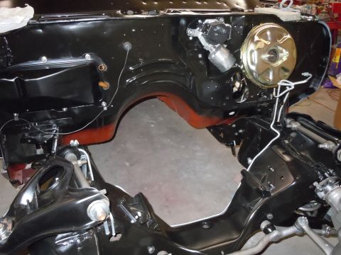 1973 Pontiac Trans Am - Underside view of a car's engine bay frame, showing suspension components and brake system.