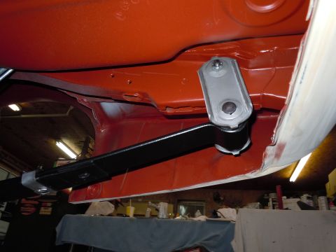 1973 Pontiac Trans Am - Close-up view of the undercarriage, focusing on the suspension system and frame components.
