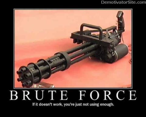 1995 Ford Bronco - A minigun is shown with a motivational quote about brute force.