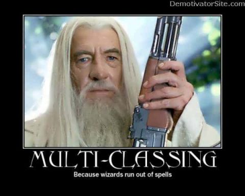 1995 Ford Bronco - A meme Gandalf holding a rifle, with the caption "MULTI-CLASSING" and "Because wizards run out of spells".