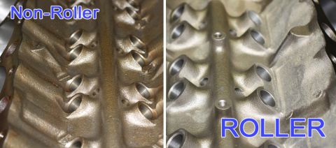 1990 Ford Bronco - A visual comparison highlights the difference between a 'Non-Roller' and a 'ROLLER' engine component.