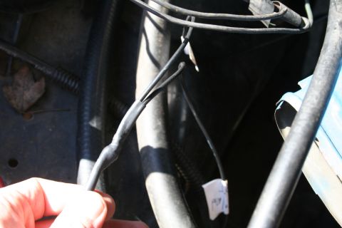 1982 Ford Bronco - Close-up of engine bay wiring, showing heat shrink tubing on wires.