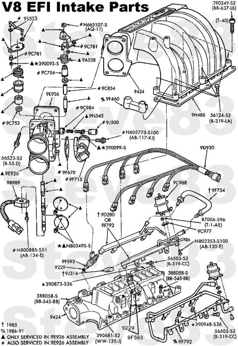 1983 Ford Bronco - V8 EFI Intake Parts IF THE IMAGE IS TOO SMALL, click it. Occasionally, V8s will exhibit a vacuum leak due to the plenum gasket (9H486) bein…