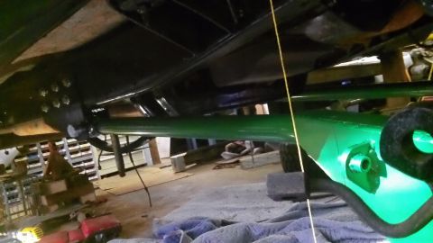 1979 Ford Bronco - Undercarriage view of vehicle suspension parts, possibly during a modification or repair.