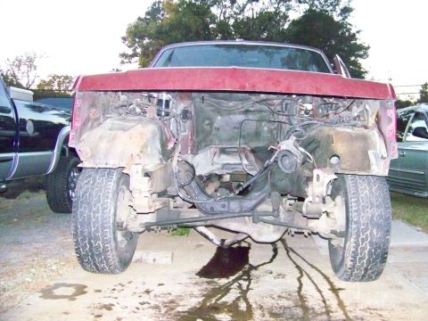 1985 Ford Bronco - Front view of a 1985 Ford Bronco with its front clip removed for engine work.