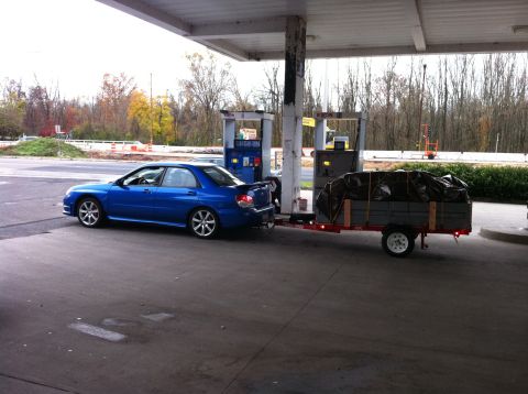 2007 Subaru Impreza - stock suspension with harbor freight 4x8 trailer