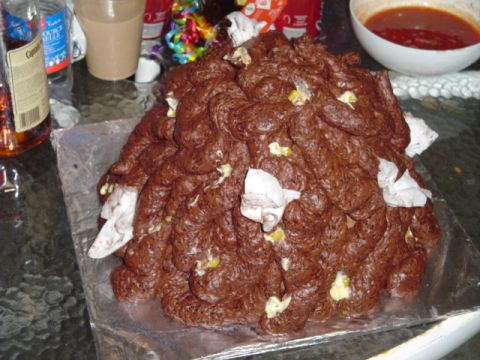 1993 Ford Bronco - This chocolate cake is decorated to resemble feces, with white pieces visible.