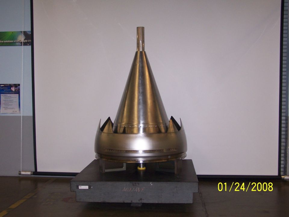 metal cone with fins on a stand, date 01/24/2008