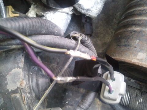 1994 Ford Bronco - This image shows a close-up view of electrical wiring and connectors within a vehicle's engine compartment.