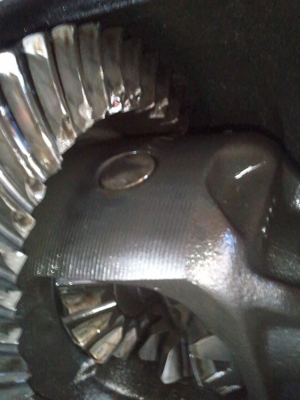 Differential gears with oil, close-up view