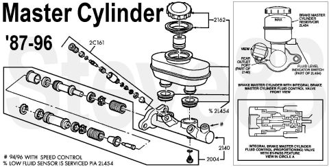1983 Ford Bronco - '87-96 Master Cylinder IF THE IMAGE IS TOO SMALL, click it. '87-93 1/2-ton, & '87-96 w/o cruise Motorcraft BRMC63 (F4TZ2140E) '94-96 w/crui…