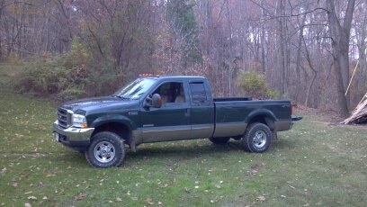 1993 Ford F-150 - This dark green Ford F-250 Super Duty pickup truck is parked on a grassy area with trees in the background.