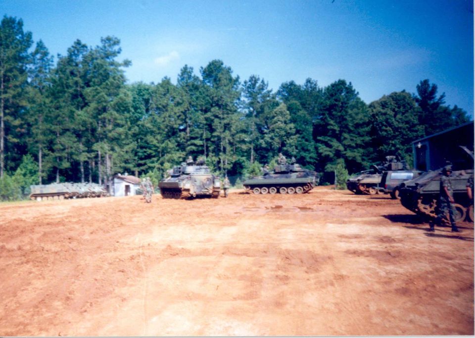 My final activation with the LAARNG was for training up on the "new" Bradley, which took so long to filter down to us that we got M3s (no firing ports).  The luxurious motorpool area at Fort Polk is apparently the only place on the planet whose mud destroys HMMWV brake rotors, so it's lots of fun to walk or drive in.  We got lucky that it was so dry this year.