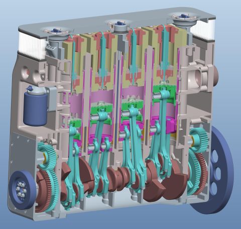 1969 Ford Fairlane - Detailed cutaway illustration of an inline-six engine's internal components, including the crankshaft and valvetrain.