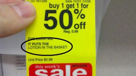 2000 Mercury Grand Marquis - A price tag shows a 'buy 1 get 1 for 50% off' sale with a circled humorous quote.