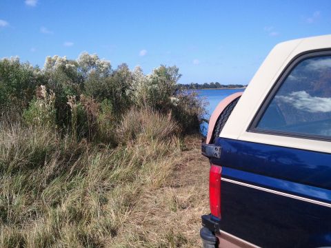1994 Ford Bronco - A 1994 Ford Bronco sits parked near a body of water on a clear day.