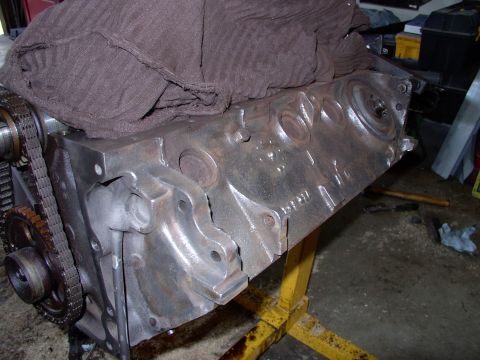 1983 Chrysler Fifth Avenue - Cleaned the block exterior and then removed most of the rust with a wire brush wheel, readying it for paint. I'll replace the frost plugs w…
