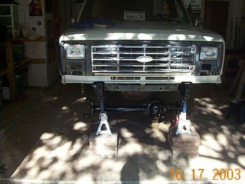 1986 Ford Bronco - axle mocked up under truck.