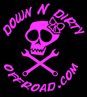 1995 Ford Bronco - A pink skull graphic with wrenches and text that reads "DOWN N DIRTY OFFROAD.COM".