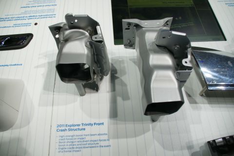 1993 Ford Taurus - Display of 2011 Ford Explorer crash structure components, highlighting their engineering for impact absorption.
