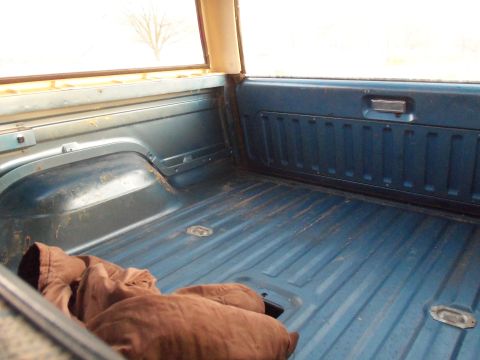 1985 Ford Bronco - The cargo area of a 1985 Ford Bronco is visible, with blue painted metal surfaces.