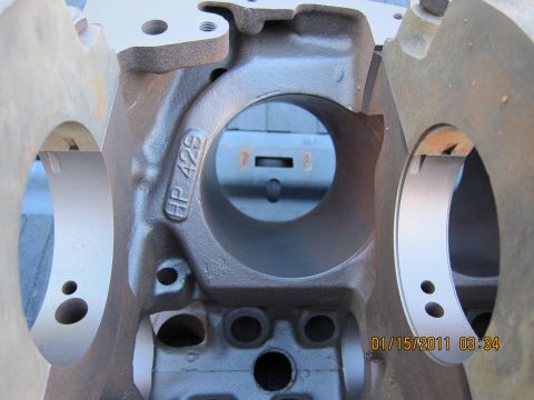 1969 Ford Mustang - Close-up view of an engine block casting marked "HP 429".