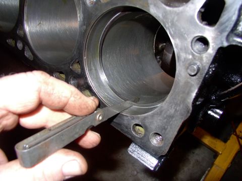 1983 Chrysler Fifth Avenue - Talk about happy campers. The gaps on the new rings prove this bore is well within factory specs !