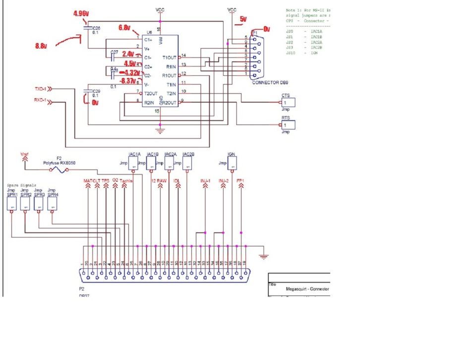 Megasquirt connector schematic with DB9, MAX232 and DB37 P2 main connector