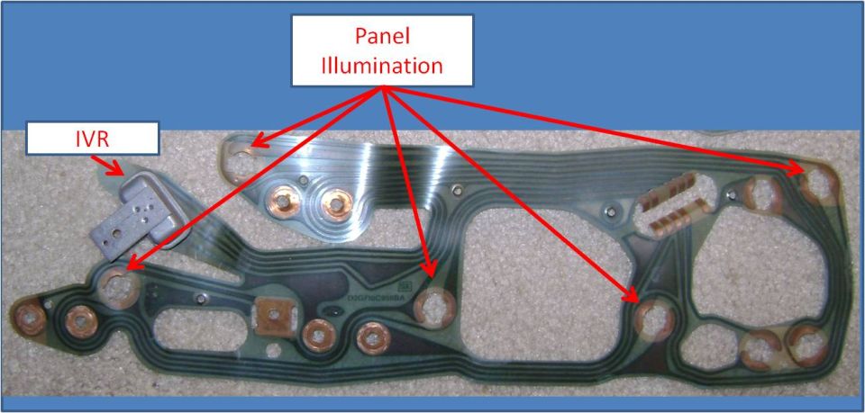 Instrument cluster circuit board with labels for IVR and Panel Illumination