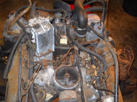 1988 Ford F-250 - This is a close-up view of a diesel engine, likely from a truck, showing its various components and some rust.