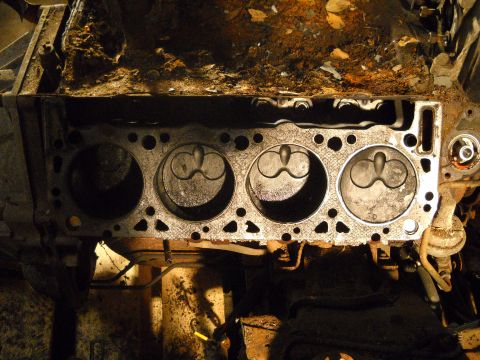 1988 Ford F-250 - Close-up view of an engine cylinder head, showing the internal components.