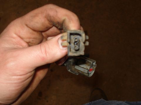 1989 Ford F-250 - Close-up of a hand holding automotive electrical connectors.