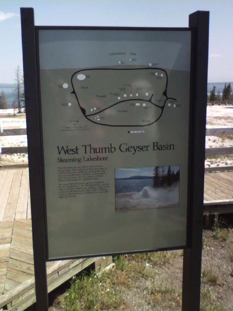 2007 Dodge Caliber - An outdoor information sign displays a map and details about the West Thumb Geyser Basin.