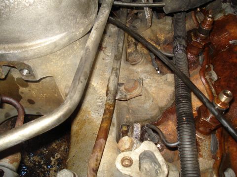 1989 Ford F-250 - Close-up view of engine components, including hoses and electrical wiring.
