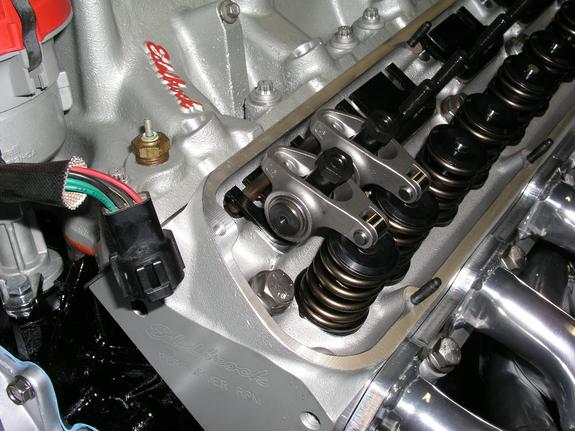 Engine valve train with Edelbrock branding