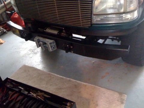 1996 Ford Bronco - Front bumper assembly of a 1996 Ford Bronco, a winch.